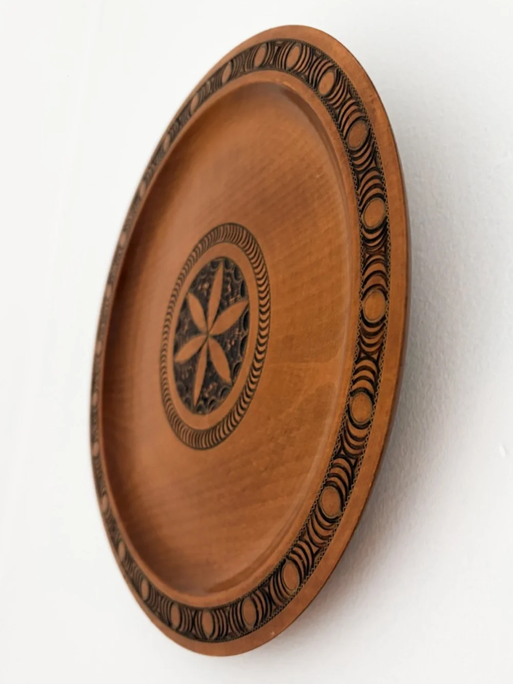 Vintage Hand-Carved Wooden Wall Decor Plate - 9.5” - Picture 2 of 5